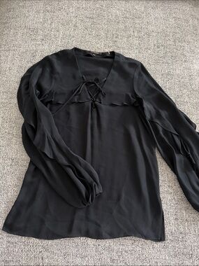 Kobi Halperin Black Long-Sleeve Lace-Up Blouse